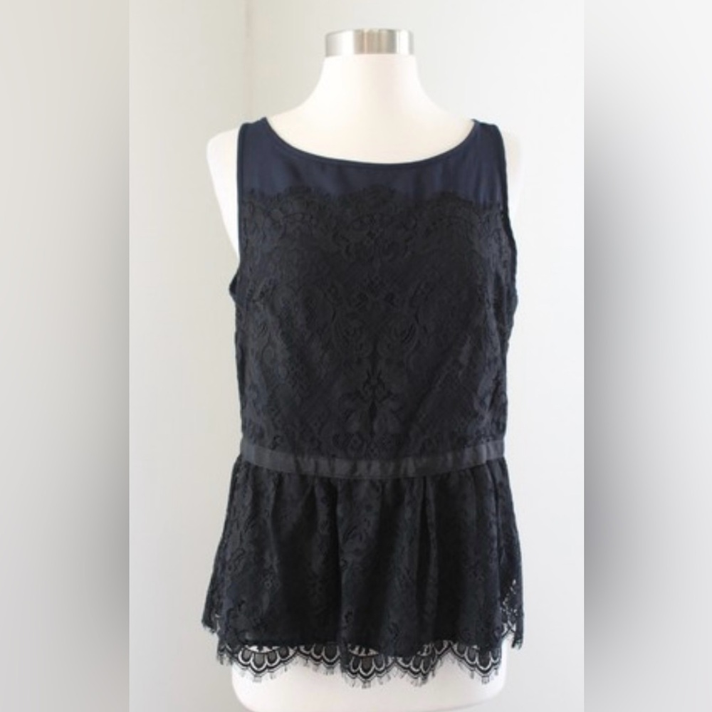 LOFT Navy Blue and Black Sleeveless Lace Blouse